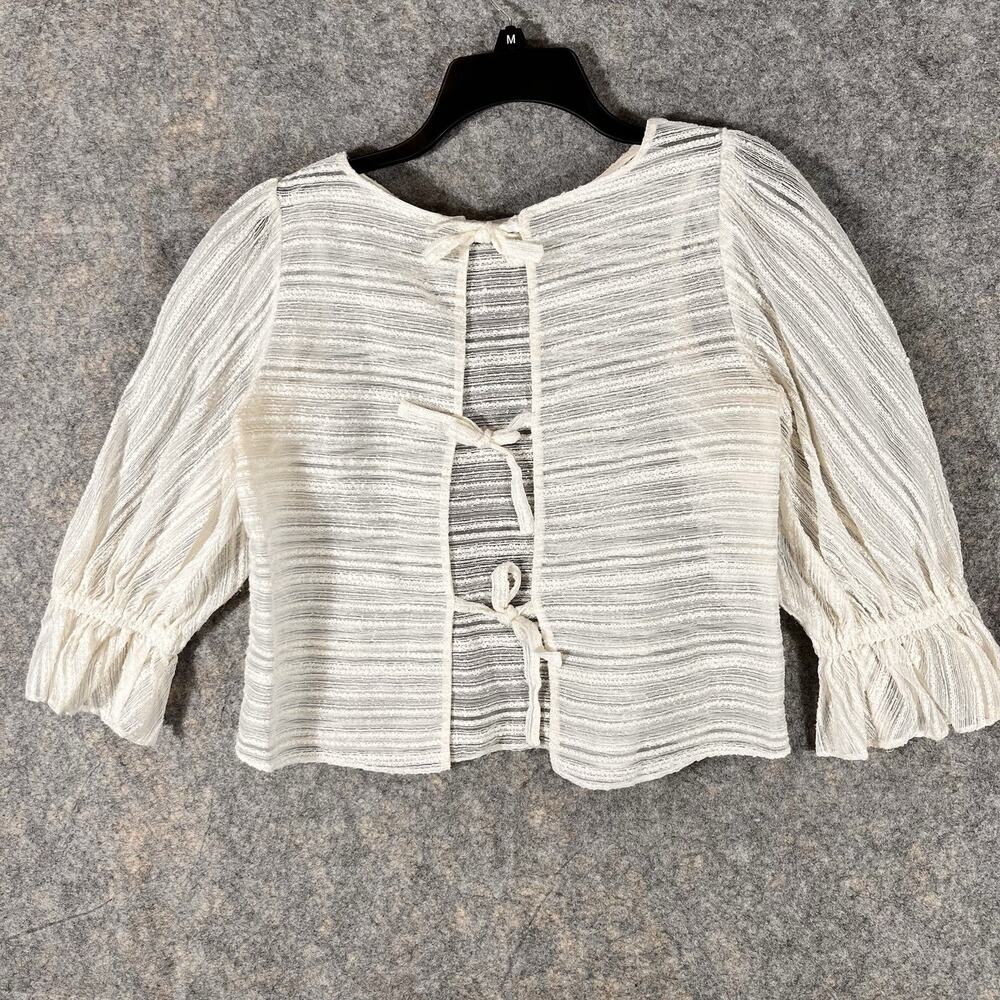 Amanda Uprichard Cream Flared Sleeve Neck Blouse with‎ Tie Closure, Size XS